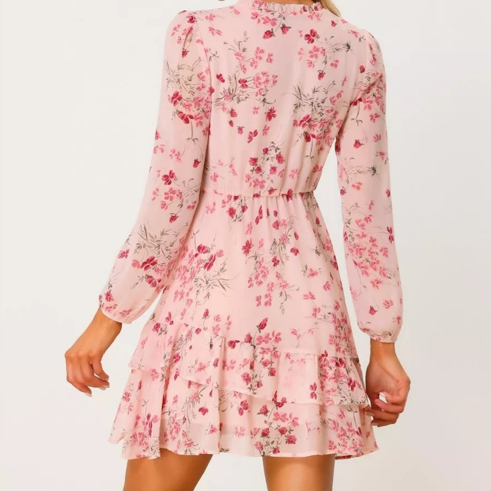 Allegra K Pink Floral Long Sleeve Dress - Picture 12 of 13